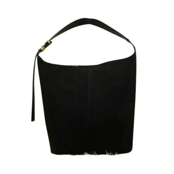 H&M Black Bucket Bag Suede-Like Fabric Goldtone Hardware Adjustable Strap - Picture 7 of 7